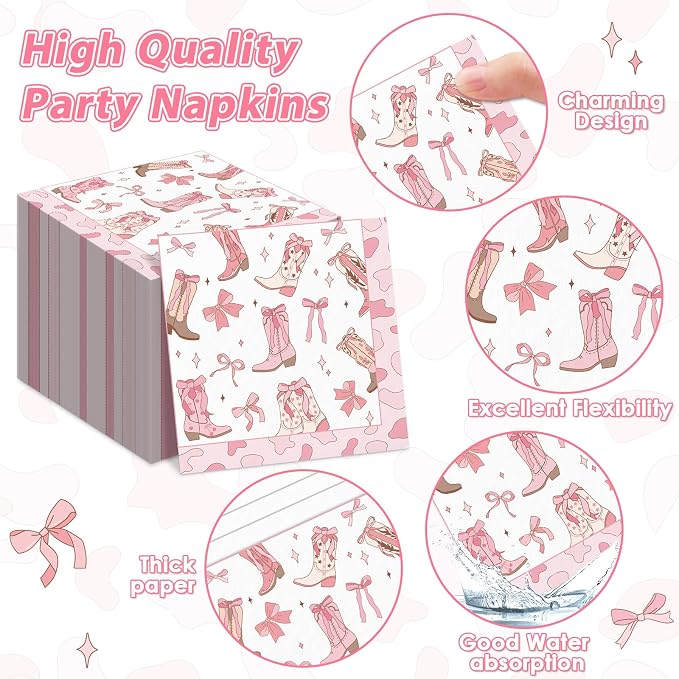 96Pcs Coquette Bow Cowgirl Happy Birthday Party Supplies Western Cowgirl Plates - Image 4