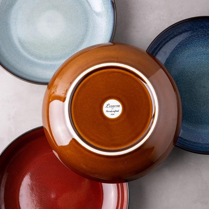 LERATIO 9.0" Ceramic Pasta Bowls Set of 4, 38oz Large Stoneware Bowls Set | - Image 5