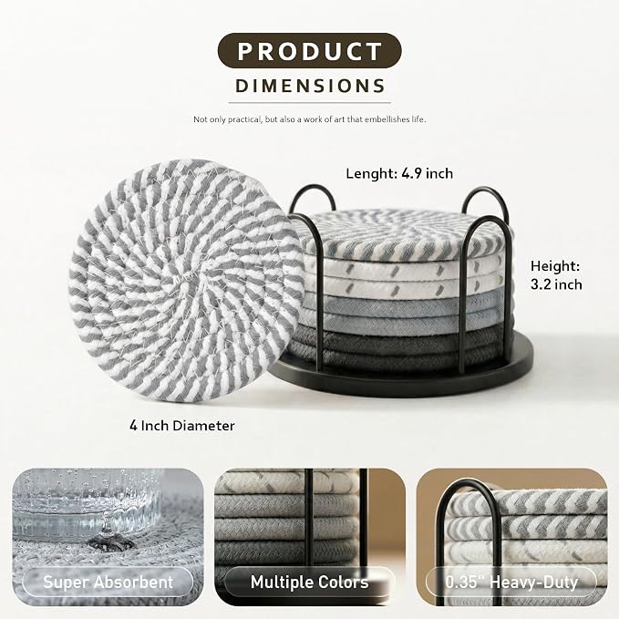 Lazebox Coasters Set of 8 for Drinks, 4 Inch Large Coasters for Coffee Table - Image 4