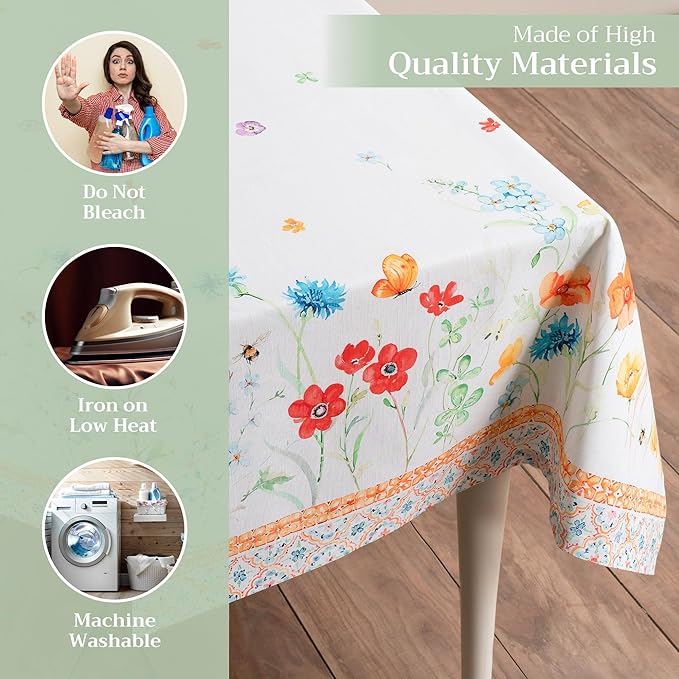 Maison d' Hermine Table Cloth Rectangle Table 100% Cotton 60 x 90 Inches Tablecloth Reusable Decorative for Dining Room Farmhouse Home Valentines Day Decorations Spring Summer - Summer Whisper