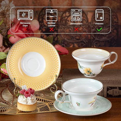 KAMMAK Tea Cups Set of 2, Ceramic Floral Pattern Demitasse Cup | Porcelain - Image 3