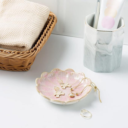 Jewelry Dish Tray, Ring Dish, Ceramic Trinket Tray, Key Bowl, Decorative Plate, for Friends Sisters Daughter Mother (pink)