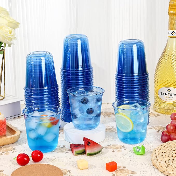 KesaPlan 100Pcs 12oz Blue Plastic Party Cups, Disposable Wine Cocktail Cups | - Image 2