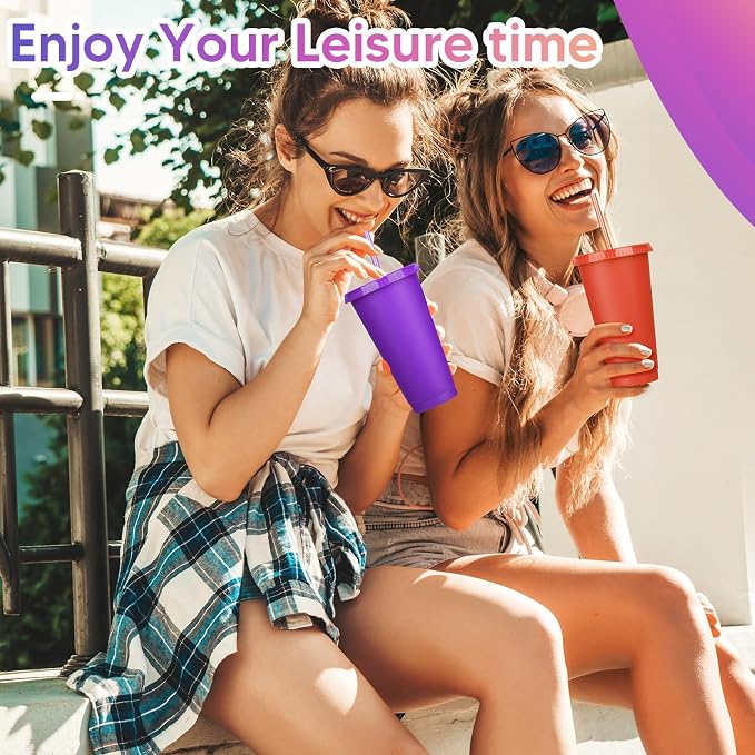 24 Pack Plastic Tumblers with Lids and Straw, Reusable Cups with Lids and - Image 6