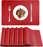 Faux Leather Placemats Set of 6, Washable Place Mats, Wipeable Waterproof Oil-Proof Heat Resistant Table Mats, Non-Slip Vinyl Placemats Rectangular Place Mat for Table Indoor Outdoor (Red)
