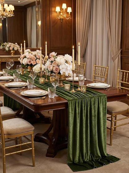Olive Green Velvet Table Runner 29x120 Inch 10ft Long Soft Velvet Fabric | 5 - Image 2