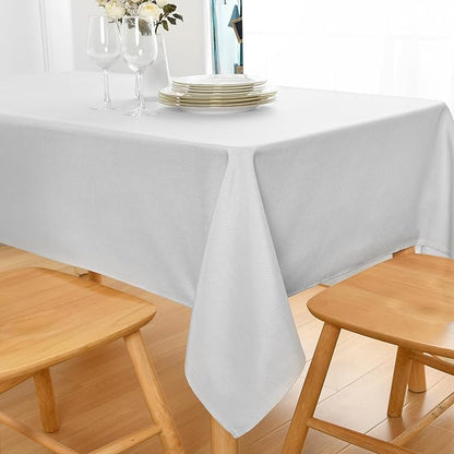 JIUZHEN Rectangle Table Cloth Faux Linen Farmhouse Tablecloth Wrinkle and Stain Resistant Decorative Fabric Table Cover for Kitchen, Dining Room, Parties and Camping, White, 54 x 80 Inch