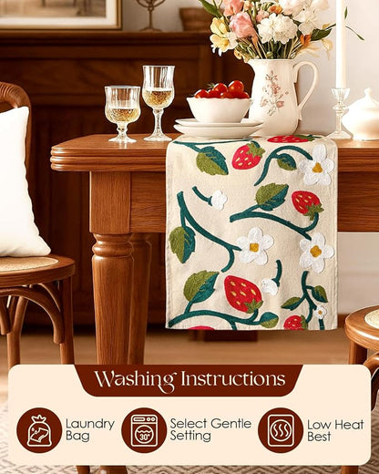 Canvas Embroidered Narrow 13"x 90" Table Runner, Rustic texture, Machine - Image 4