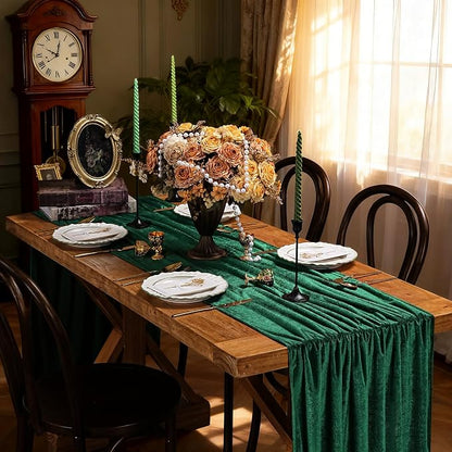Velvet Table Runner Emerald Green 29x120 Inch Soft Fall Christmas Runners | 3 - Image 4