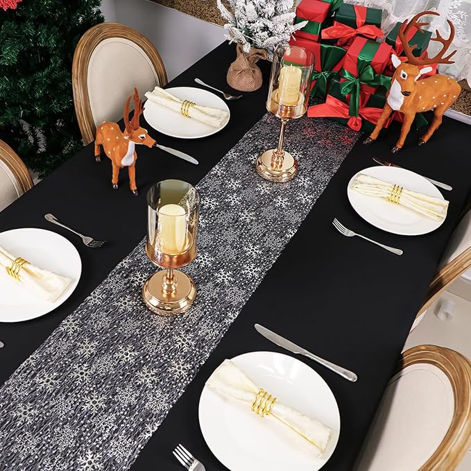 Snowkingdom 2 Pcs Christmas Snowflake Silver Table Runner 108 Inch Sparkly - Image 6