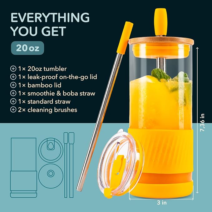 Pandaloo® Glass Cups With Lids and Straws -20 Fl Oz- Perfect Size Iced Coffee - Image 2