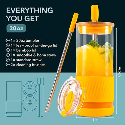 Pandaloo® Glass Cups With Lids and Straws -20 Fl Oz- Perfect Size Iced Coffee - Image 2