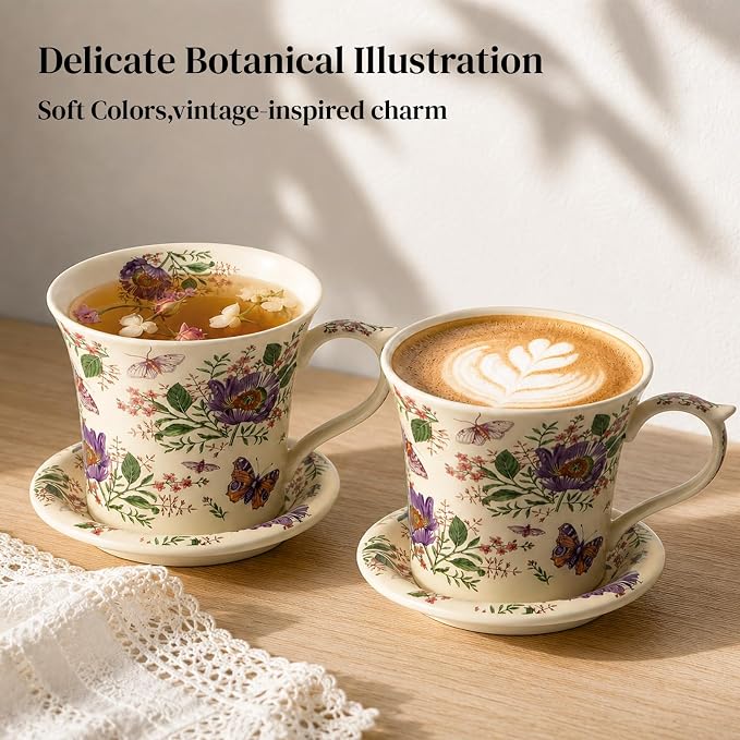 DOWAN 14 oz Coffee Mug and Saucer Set, Ceramic Mug - Image 9