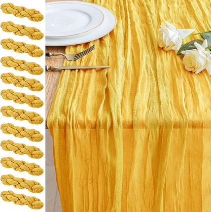 Cheesecloth Table Runner 10FT 12Pcs Gold Boho Gauze Rustic Sheer Runners | by Xiomot