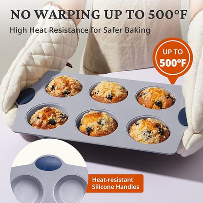 BRONYPRO 2-Pack 6-Cup Non Toxic Nonstick Ceramic Jumbo Muffin Pan & Cupcake Tin - Image 6