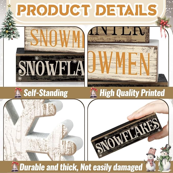 Moucuny 4 Pcs Winter Table Decorations Wooden Snowflake Decor Christmas Tiered - Image 6