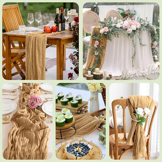 Asee'm 12pcs Cheesecloth Table Runner 120 Inches Long Khaki Boho Gauze Cheese - Image 7