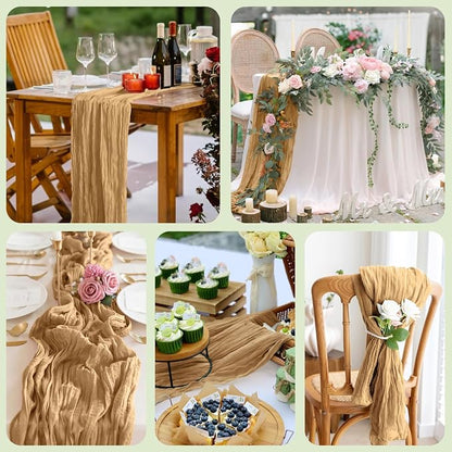 Asee'm 12pcs Cheesecloth Table Runner 120 Inches Long Khaki Boho Gauze Cheese - Image 7