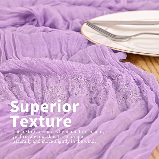 4 Pack Lavender Table Runner 17 x 108inch Cheesecloth Table Runner Boho Gauze - Image 2
