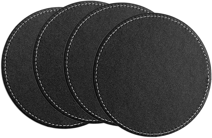 uxcell Round Drink Coasters Set of 4 White Stitched Dual Sided Non-Slip by uxcell