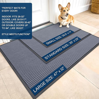 OLANLY Front Door Mat Indoor Outdoor Entrance, Waterproof Heavy Duty Doormat, Fade Resistant, Low Profile, Easy Clean Patio Porch Welcome Floor Mats for Entry, 59x30, Ash Grey
