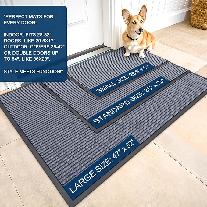 OLANLY Front Door Mat Indoor Outdoor Entrance, Waterproof Heavy Duty Doormat, Fade Resistant, Low Profile, Easy Clean Patio Porch Welcome Floor Mats for Entry, 59x40, Ash Grey