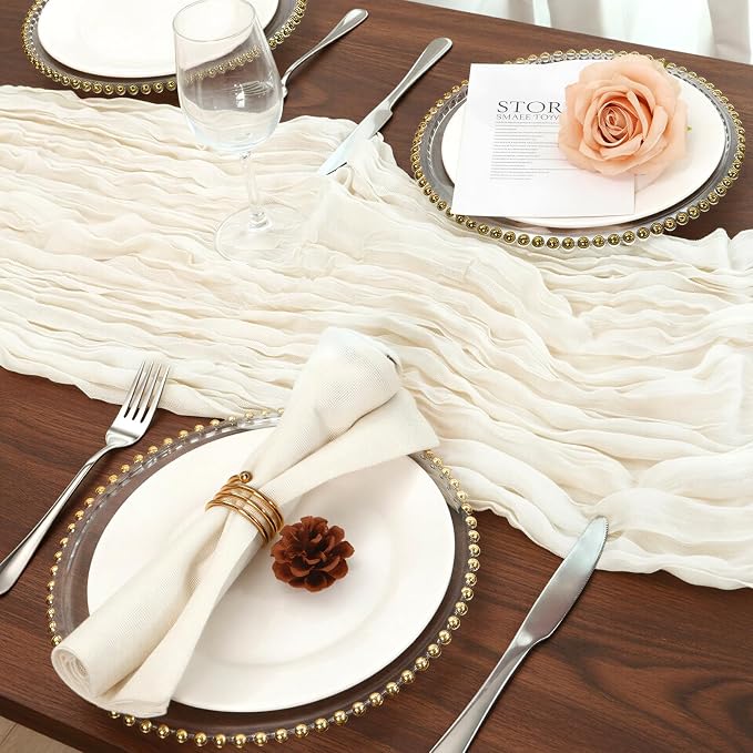 10 Pack Ivory White Cheesecloth Table Runner 120 Inch Boho Wedding Decor | - Image 5