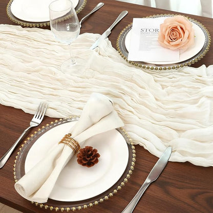 10 Pack Ivory White Cheesecloth Table Runner 120 Inch Boho Wedding Decor | - Image 5