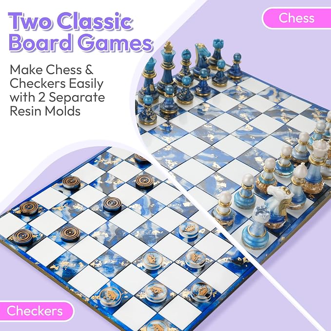 HeyClear Chess Set Resin Molds, Chess Board Silicone Molds & 16PCS 3D Full Size - Image 3
