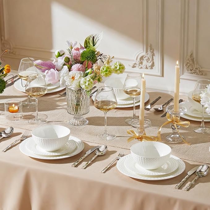 18Pc Rhombus Edge White Bone China Set, Service - Image 9
