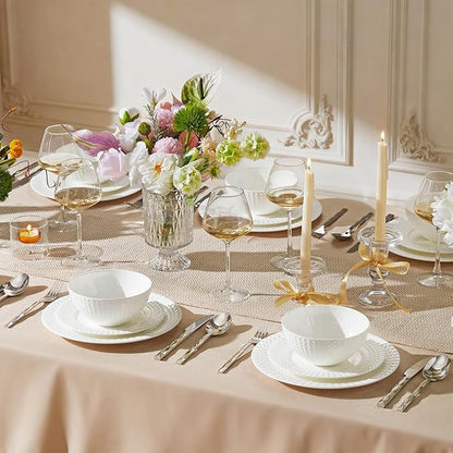 18Pc Rhombus Edge White Bone China Set, Service - Image 9