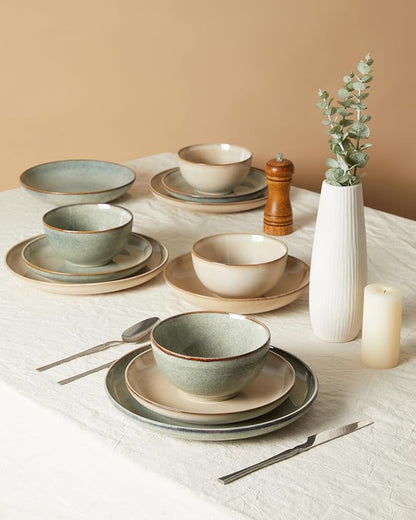 Stoneware Dinnerware Sets for 6, 18 Pieces Ceramic Plates and Bowls Sets - Image 8