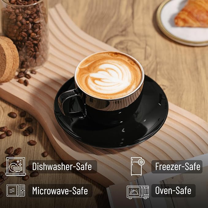 BTaT- Cappuccino Cups with Saucers 8 oz, Au Lait, Flat White, Dishwasher - Image 3
