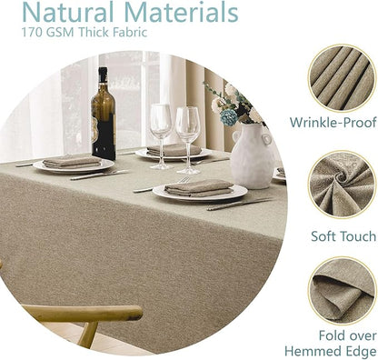 2 Pack Rectangle Tablecloth, 60x104 inch, Water Resistant Wrinkle Free Linen Textured Table Cloth Washable, Decorative Fabric Table Cover for Dining, Party and Camping, Mocha