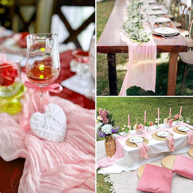 12 Pack Pink Cheesecloth Table Runner 35 x 120 Inch | Boho Gauze Fabric - Image 6