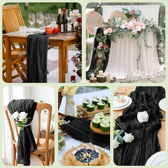 Cheesecloth Table Runner Black 10FT Boho Gauze Runner, 6 Pack | 120 Inch Cheese - Image 7
