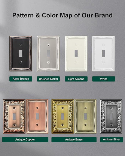 4-Pack Single Toggle Light Switch Cover Plate, Pearls Decorative Switch Plate Covers, Brushed Nickel 1 Gang Metal Wall Plate