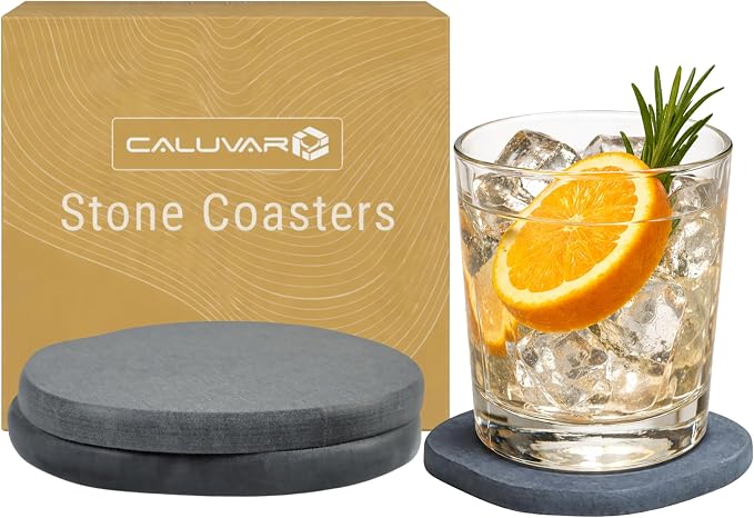 Stone Coasters Slate Set of 2, Stone Drying Mat by CALUVAR