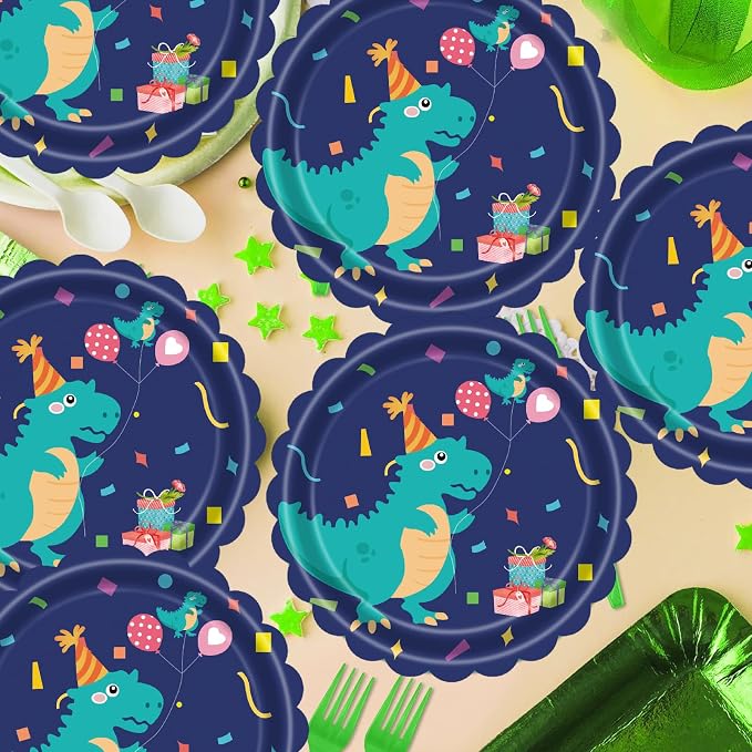 Dinosaur Birthday Paper Plates 7 Inch Scalloped Party Dessert Plates 50 Pcs - Image 5