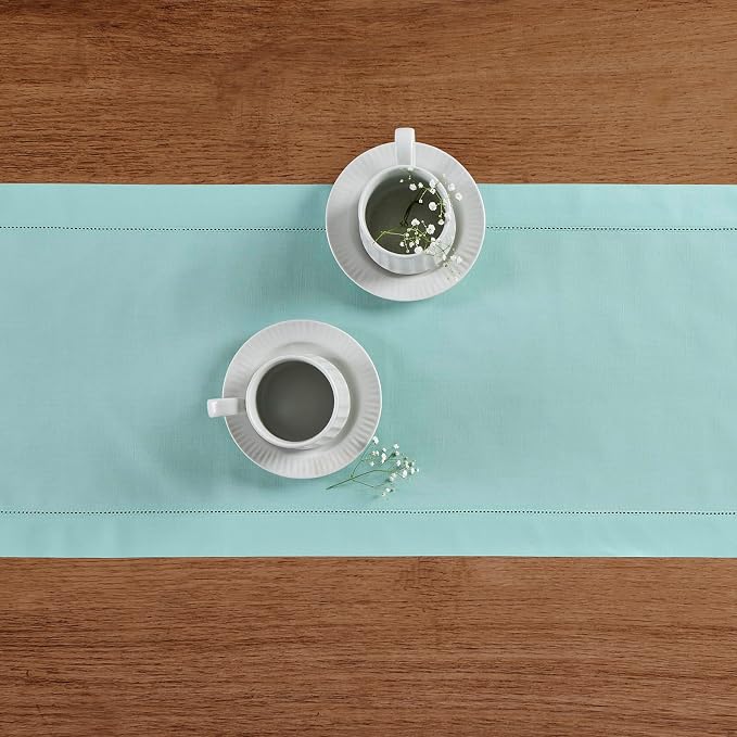 Solino Home Cotton Linen Dining Table Runner Pastel Turquoise, 14 x 90 in | - Image 3