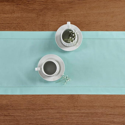 Solino Home Cotton Linen Dining Table Runner Pastel Turquoise, 14 x 90 in | - Image 3