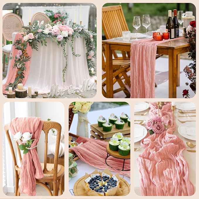 Cheesecloth Table Runner Dark Rose 10FT Boho Gauze Runner, 2 Pack | 120 Inch - Image 7