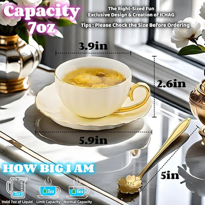 ICHAG 18-Piece Bone China Cup and Saucer Set, 7.7oz Pumpkin Coffee Cups - Image 4