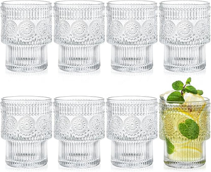 Kingrol Drinking Glasses Set of 8, 6.5 Ounces Stackbale Water Glasses, Vintage by Kingrol