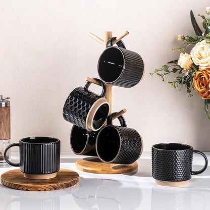 GBhome 12 OZ Stackable Coffee Mugs Set of 6, Ceramic Black Coffee Cups Set | 3 - Image 8