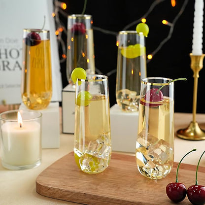 Bestluck 48 Pack 9 oz Stemless Plastic Champagne Flutes Gold Rim | Clear - Image 4