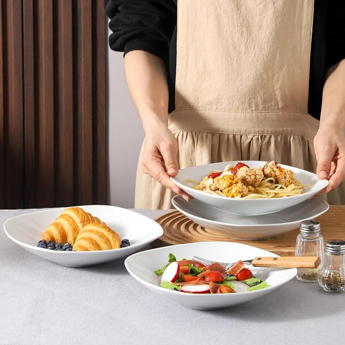 fMBB Ceramic Large Soup Bowls, 8.6 Inches, Modern 4-Piece Deep Salad Plates Set - Image 4