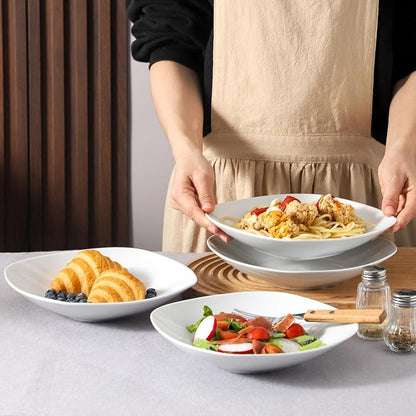 fMBB Ceramic Large Soup Bowls, 8.6 Inches, Modern 4-Piece Deep Salad Plates Set - Image 4