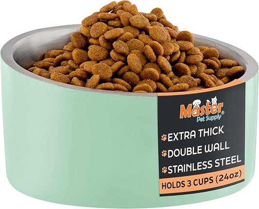Master Pet Supply Stainless Steel Slanted Dog Cat Food Bowl - 24 oz Heavy Duty - Pistachio, Double Wall Insulated, Non-Slip Elevated Bowl for French Bulldogs Pugs Cats, Anti Rust Dishwasher Safe