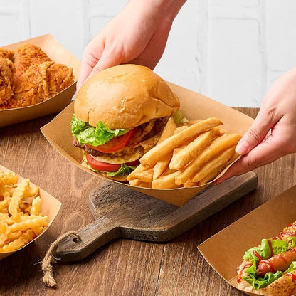 ZORRITA Large Paper Food Trays, 4 LB, 100 Pack | Disposable, Kraft Paper - Image 5
